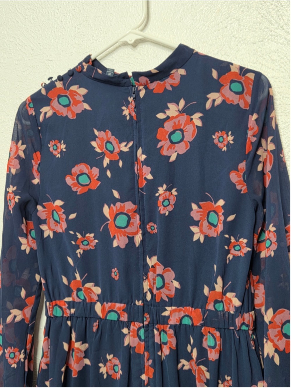ModCloth Vintage Style Navy Floral Chiffon Long- Sleeve Midi Dress Size Medium - Picture 8 of 14